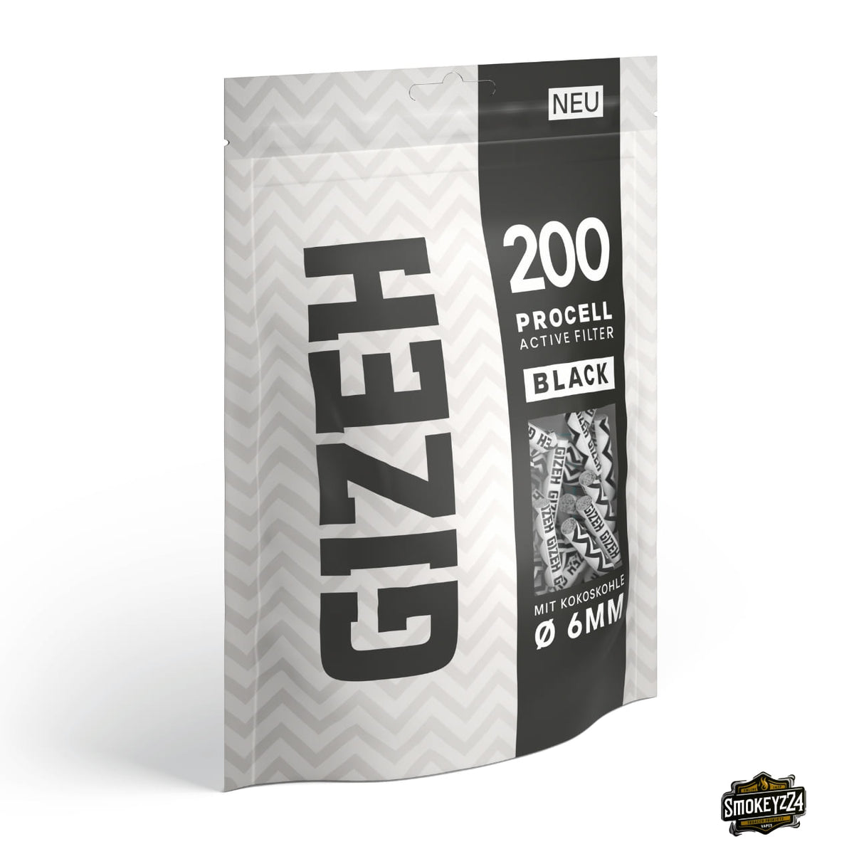 GIZEH ProCell Active Filter 6mm Black - 200er Beutel seitlich