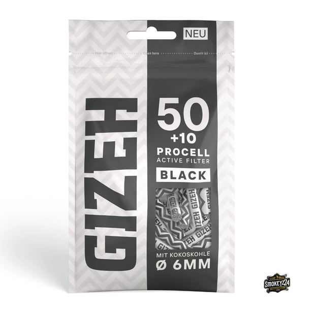 GIZEH ProCell Active Filter 6mm Black - 50+10 Aktivkohlefilter im 60er Beutel