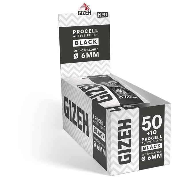 GIZEH Procell Active Filter 6mm Black - 10er Karton mit 10 Beuteln, 50+10 Aktivkohlefilter