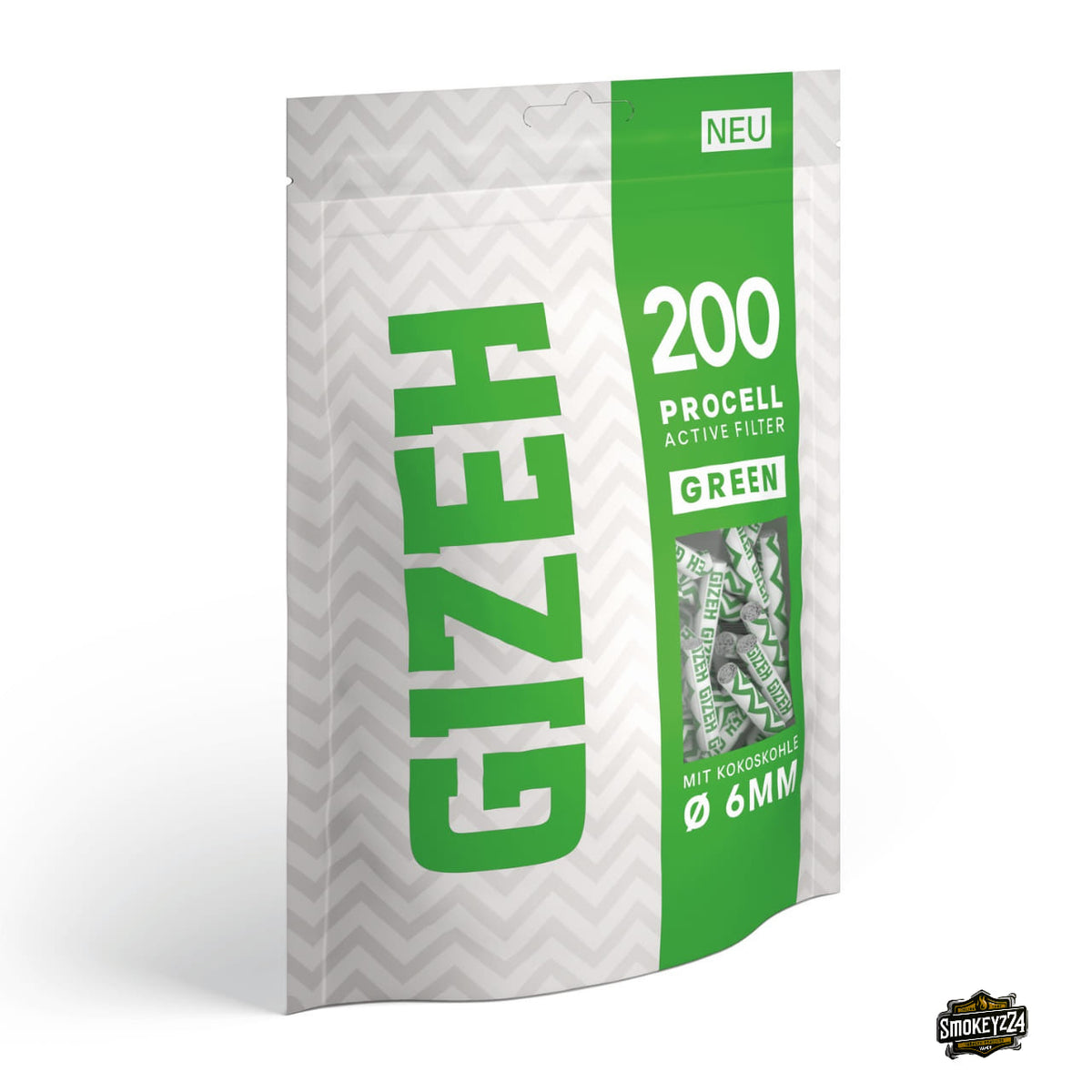 GIZEH ProCell Active Filter 6mm Green - 200er Beutel seitlich