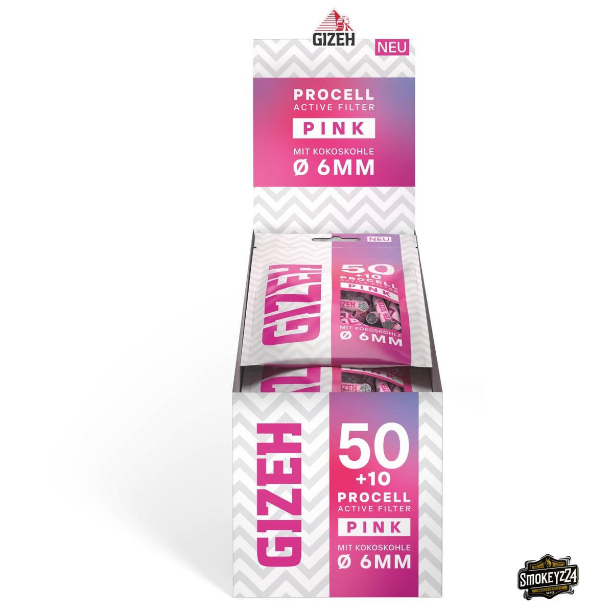 GIZEH ProCell Active Filter 6mm Pink - 10er Karton mit 60er Beuteln von vorne