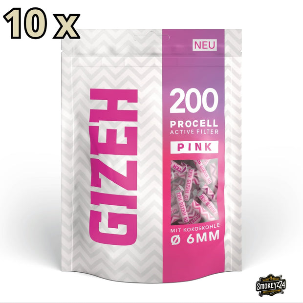 GIZEH ProCell Active Filter 6mm Pink - Umkarton mit 10 x 200er Beuteln von vorne
