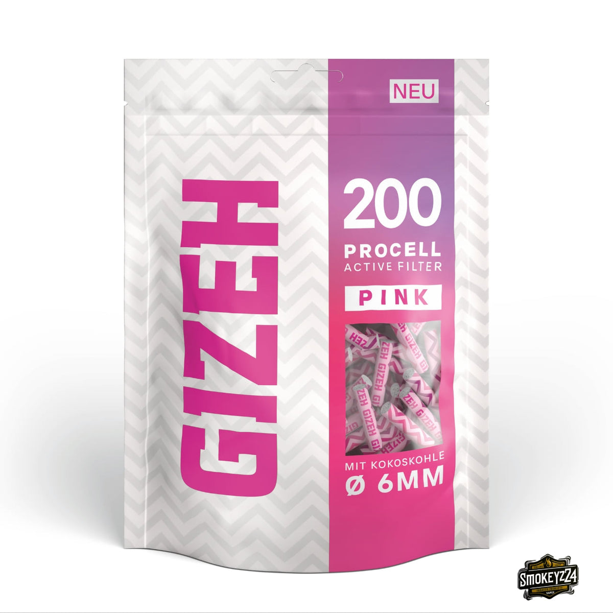 GIZEH ProCell Active Filter 6mm Pink - 200er Beutel von vorne