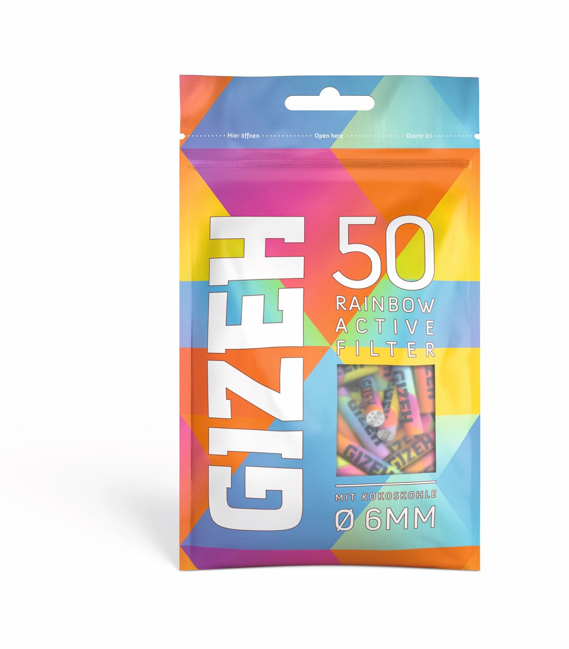 GIZEH Rainbow Active Filter 6mm 50er Beutel frontal fotografiert