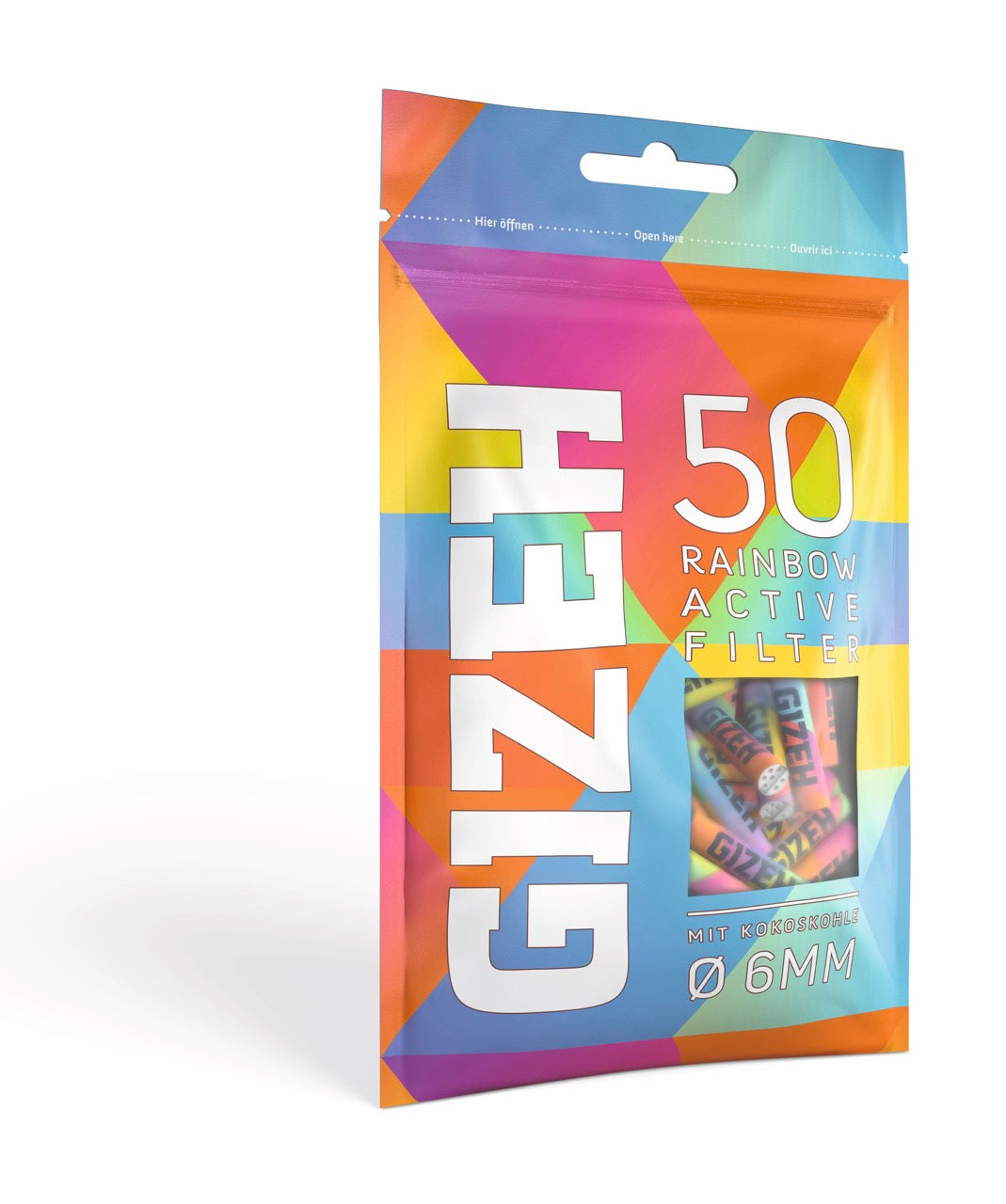 GIZEH Rainbow Active Filter 6mm 50er Beutel seitlich fotografiert