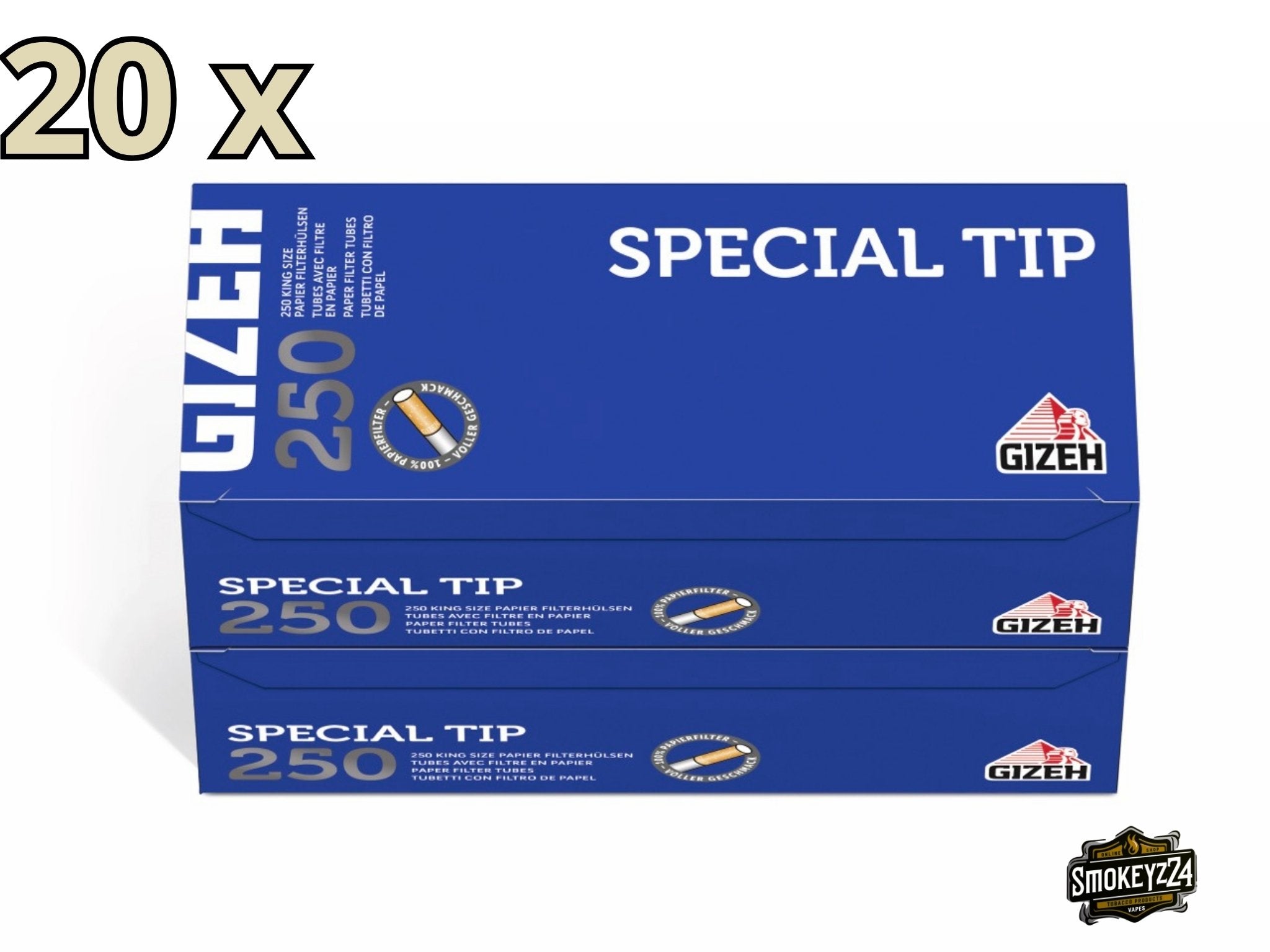 Gizeh Special Tip Sparpack – 20x2x250 Filterhülsen im Großpaket frontal fotografiert