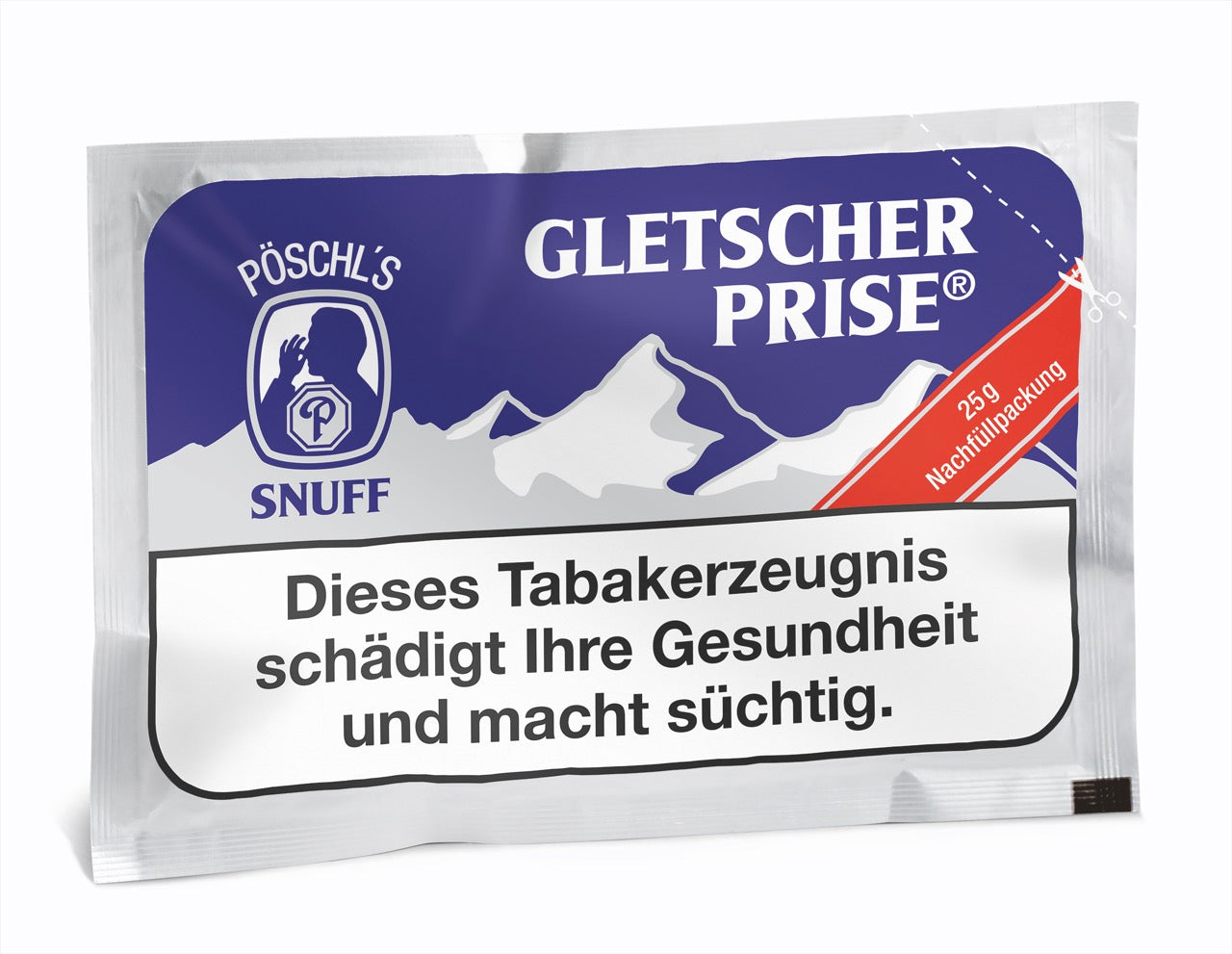 Gletscherprise Snuff 25g Nachfülltütchen – mentholfrischer Schnupftabak mit Columbiaöl von Pöschl, ideal zum Nachfüllen
