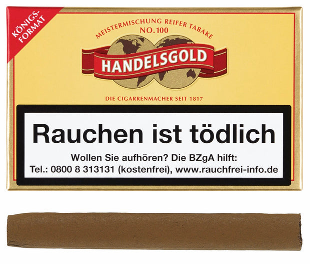 Handelsgold Königsformat 100 Zigarillos – 10er Packung, frontal fotografiert