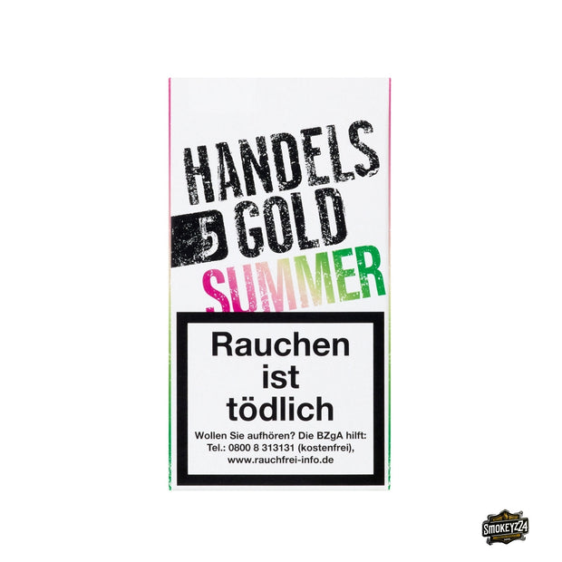 Handelsgold Summer 192 Zigarillos 5 Stück in geschlossener Packung frontal vor hellem Hintergrund