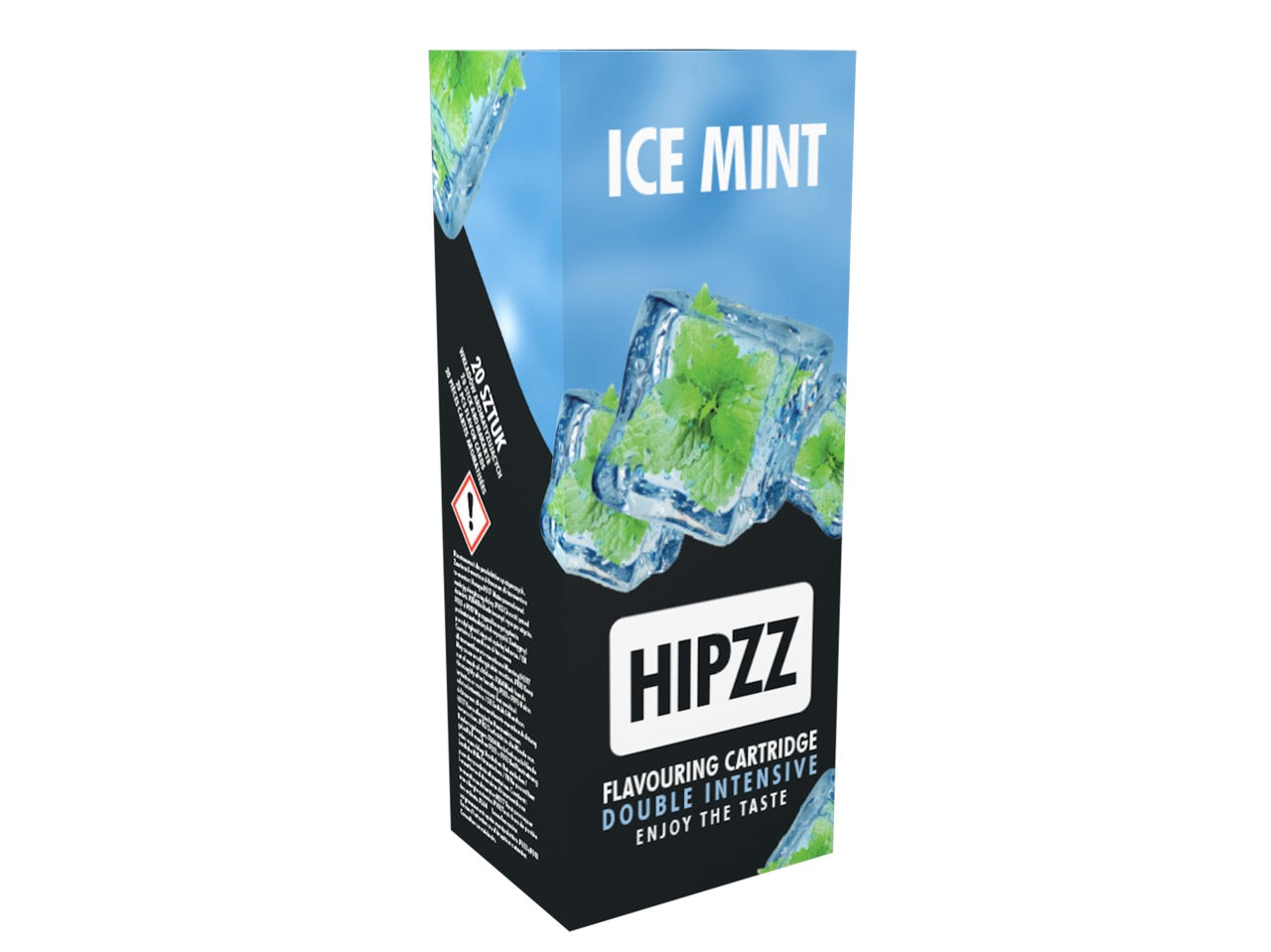 HIPZZ Ice Mint Aromakarten 20er Packung, Karton Vorderseite, eiskalte Minze, Aromatisierung für Tabak