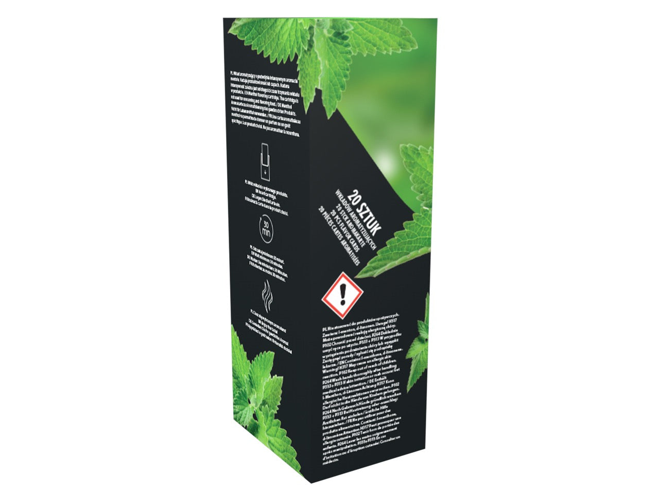 HIPZZ Menthol Aromakarten 20er Packung, Karton Rückseite, Anwendungshinweise, Mentholaroma für Tabakprodukte