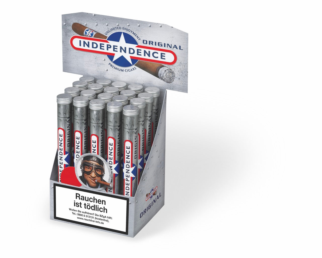 Independence Original Tubes Zigarren – geöffneter 20er Karton seitlich