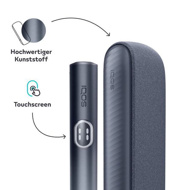 IQOS ILUMA i – Detailansicht mit Hinweis auf Touchscreen und hochwertigen Materialien