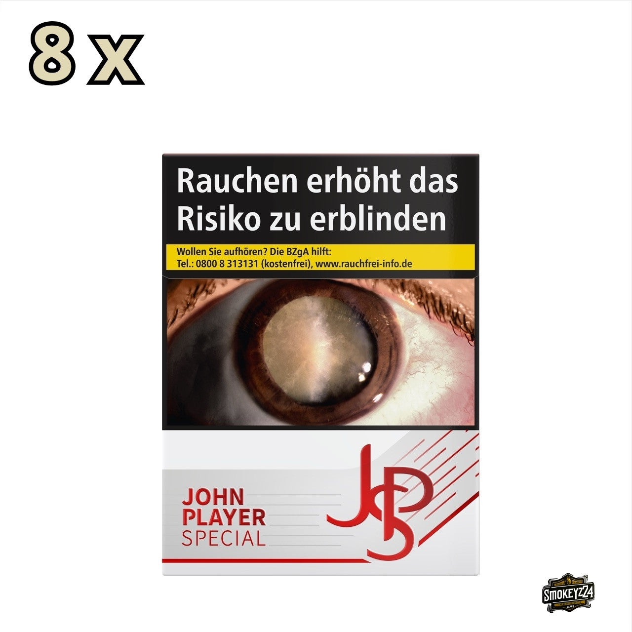 JPS Red Zigaretten Stange mit 8 roten Packungen à 24 Filterzigaretten