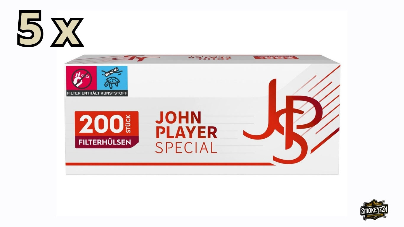 Sparpaket mit fünf Packungen JPS Red Filterhülsen à 200 Stück in weiß-roter Verpackung
