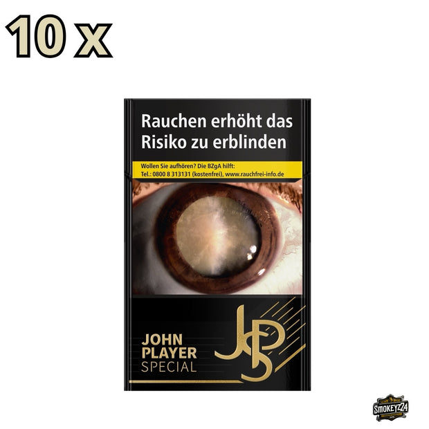 Verpackung der JPS Black Zigaretten – schwarze Stange mit 10 Packungen à 20 Stück im edlen Design