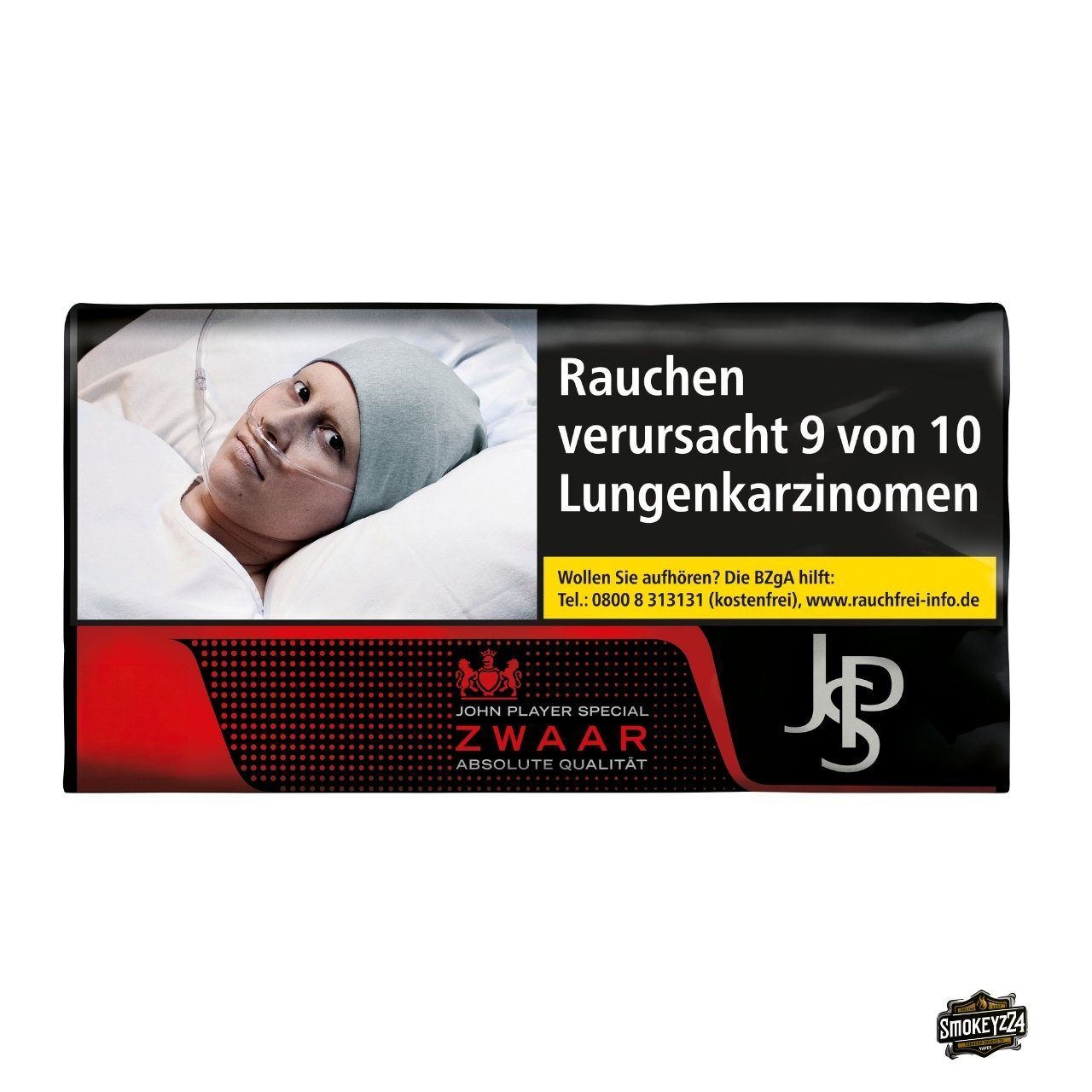 JPS Zwaar Drehtabak 50g Pouch in schwarzer Verpackung mit rotem Design