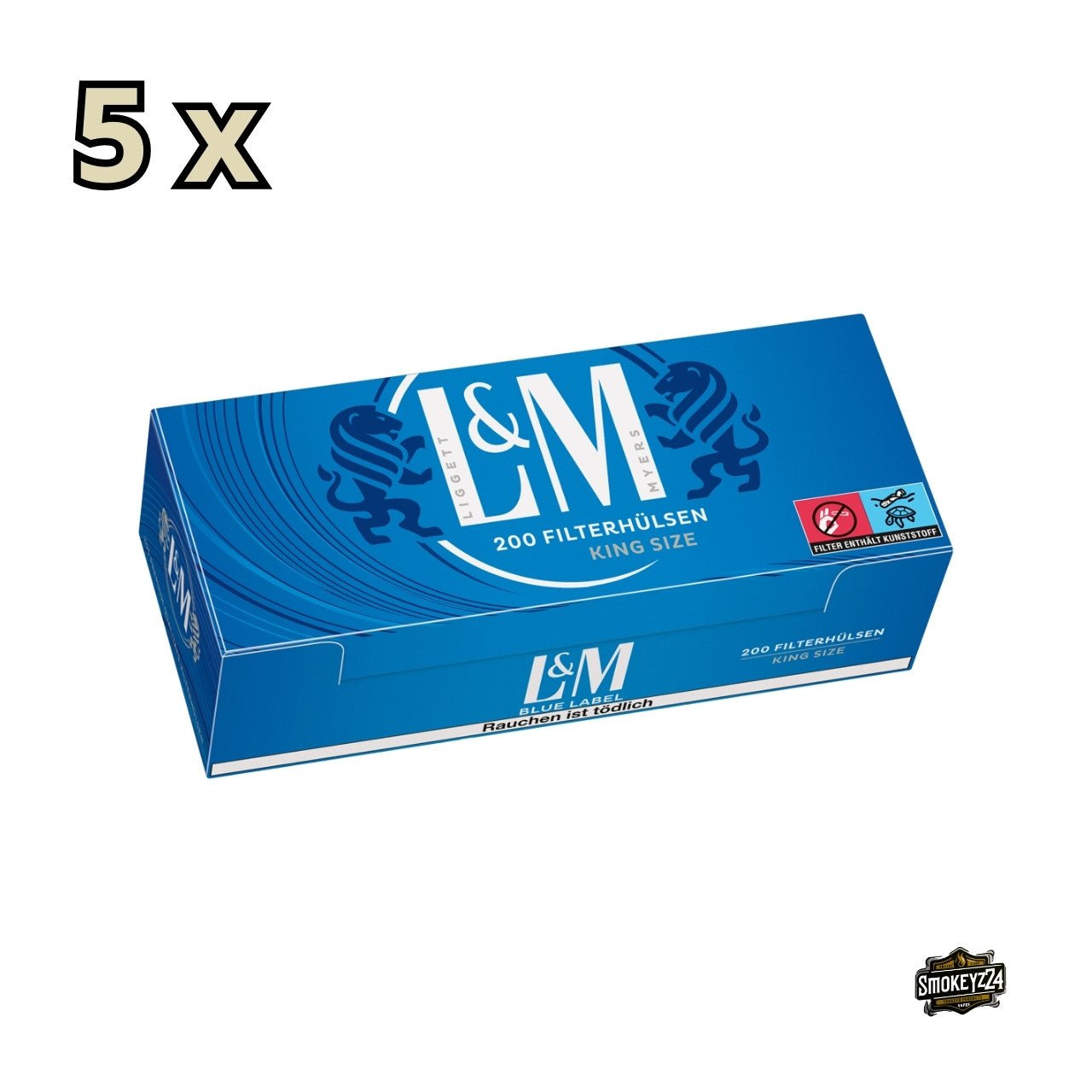 L&M Blue Label Hülsen – Verpackung frontal mit blauem Design und Hinweis auf 200 Stück