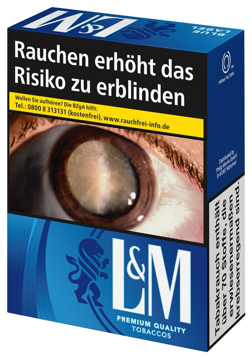 L&M Blue Zigaretten – 2XL Packung leicht seitlich fotografiert