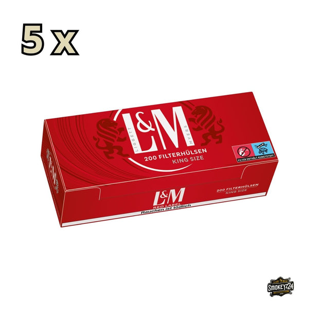 L&M Red Label King Size Hülsen – Verpackung frontal mit 200 Stück Hinweis