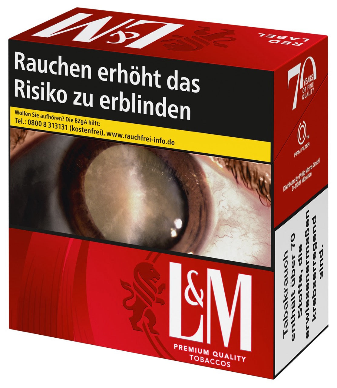L&M Red 7XL Zigaretten – leicht seitlich dargestellte Schachtel