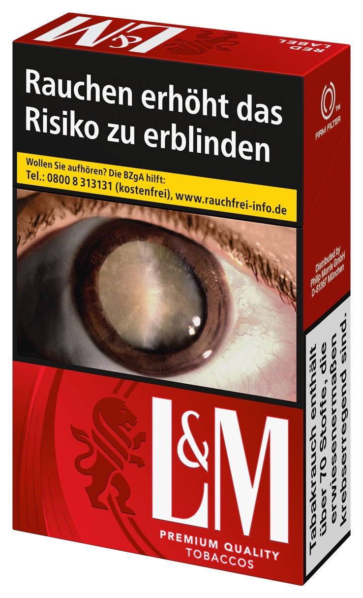 L&M Red Zigaretten – Schachtel leicht seitlich fotografiert