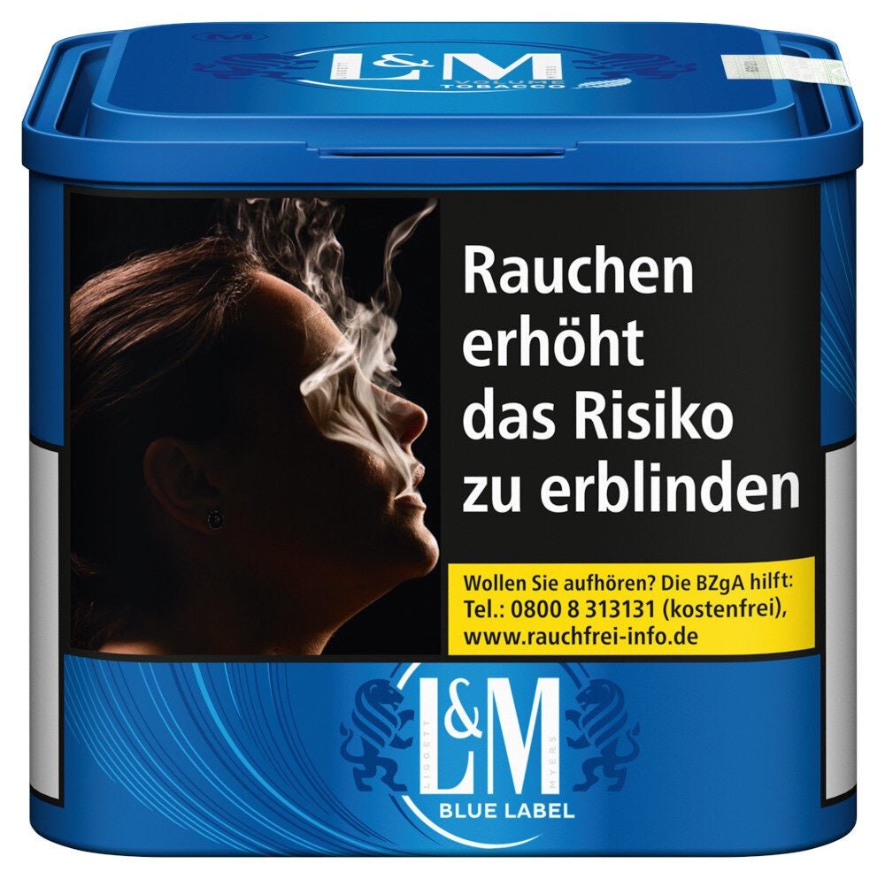 L&M Blue Volumentabak 41g – blaue Dose frontal mit Sortenkennzeichnung