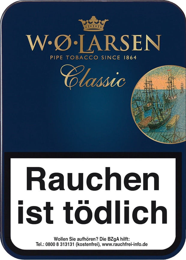 W. O. Larsen Classic Pfeifentabak 100g Dose – elegante Mixture, aromatisiert mit Karamell & Vanille, Virginia & Black Cavendish, mild und ausgewogen