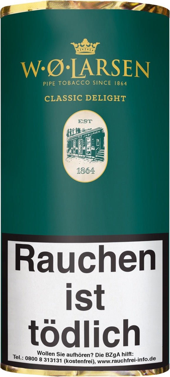 W. O. Larsen Classic Delight Pfeifentabak 50g Pouch – leichte Mischung, aromatisiert mit Vanille, Virginia, Burley, Black Cavendish & Latakia