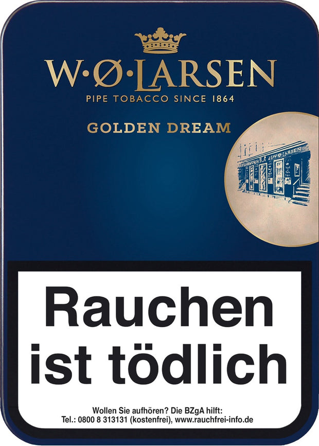 W. O. Larsen Golden Dream Pfeifentabak 100g Dose – goldener Virginia, Burley, Black Cavendish, fruchtig-würzige Mischung im Loose Cut