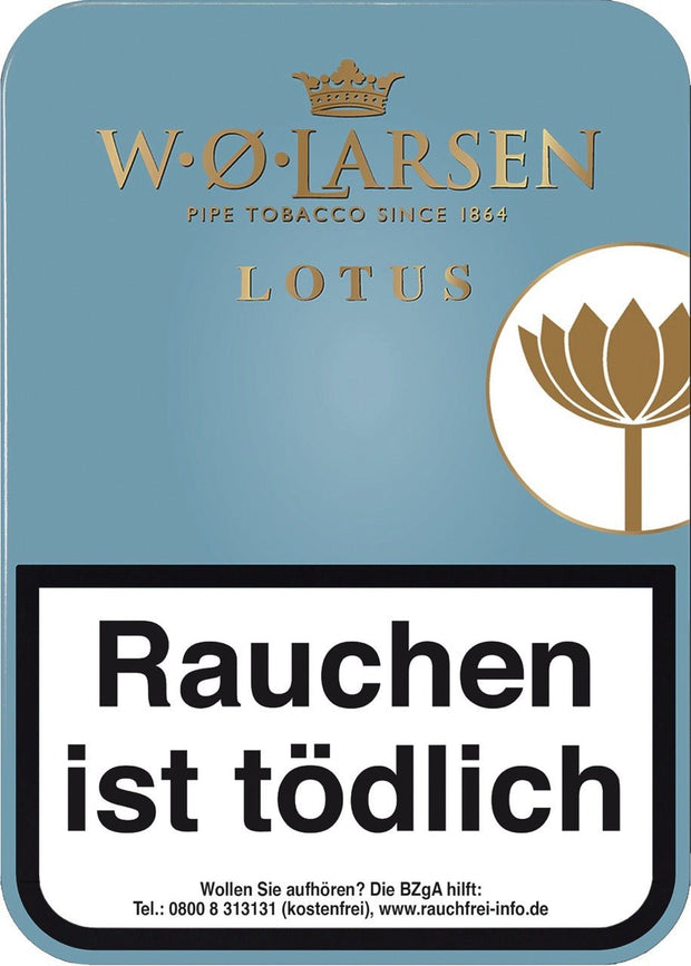 W. O. Larsen Lotus Pfeifentabak 100g Dose – milde Mischung aus Cavendish und Virginia, dezent aromatisiert mit Kokos und Vanille, sanfter Rauchgenuss