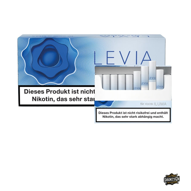 LEVIA Glacial – geöffnete Schachtel vor 10x Stange, Nikotinsticks für IQOS ILUMA, Menthol & Pfefferminze
