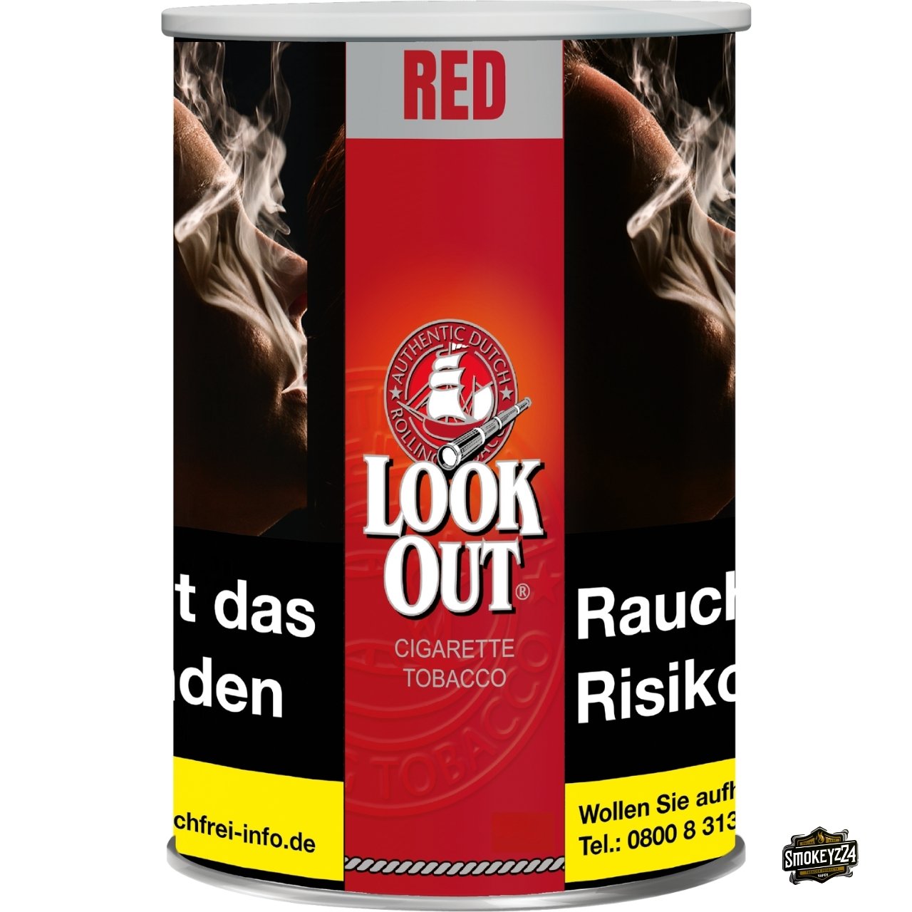 Look Out Red Volumentabak 150g Dose – frontal geschlossen