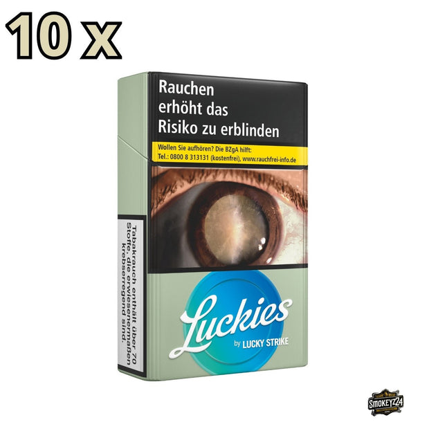 Luckies by Lucky Strike Blue Zigaretten - Packung seitlich mit 10x Hinweis