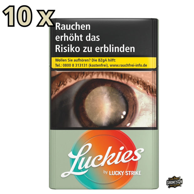 Luckies by Lucky Strike Red Zigaretten Stange 10x20 – Schachtel frontal mit 10x20 Hinweis