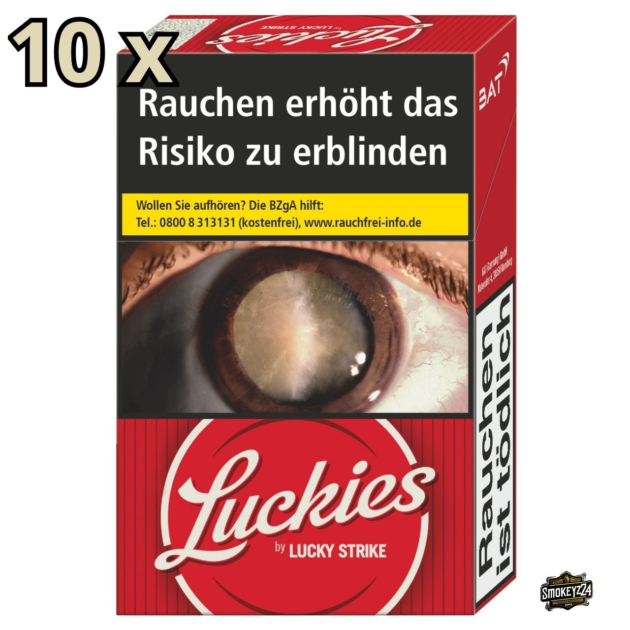 Luckies Crafted 1871 Red Zigaretten – Packung seitlich, Stange 10x20