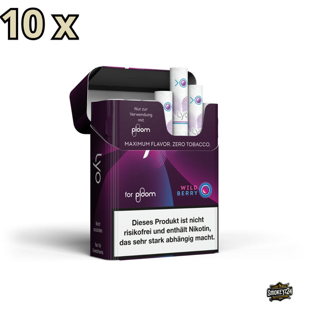10x LYO Wild Berry Nikotinsticks Packung seitlich geöffnet