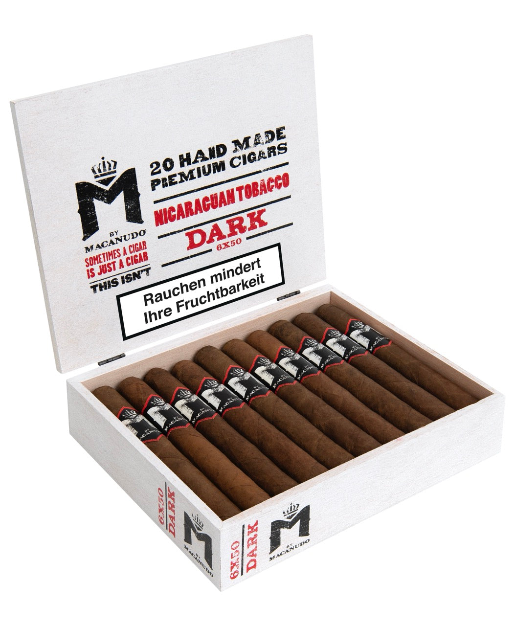 M by Macanudo Dark Corona Zigarren 20er-Kiste, aromatisiert, dunkles Deckblatt, Kaffee-Noten, handgefertigt aus Nicaragua.