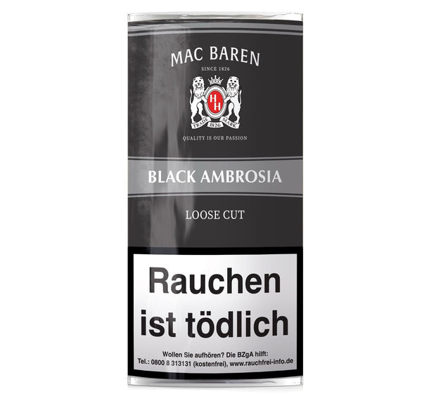 Mac Baren Black Ambrosia Pfeifentabak 50g Pouch – Original Verpackung, aromatisierter Pfeifentabak aus Dänemark