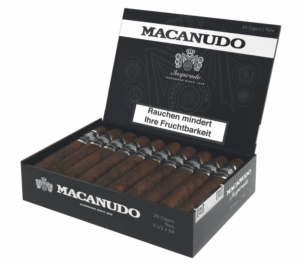 Macanudo Inspirado Black Toro Zigarren 20er-Kiste, Premium-Zigarren mit dunklem Connecticut Broadleaf-Deckblatt, Format Toro.
