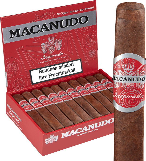 Macanudo Inspirado Red Robusto Zigarren 20er-Kiste, box pressed, Ecuador-Deckblatt, kraftvoll, pfeffrig und würzig.