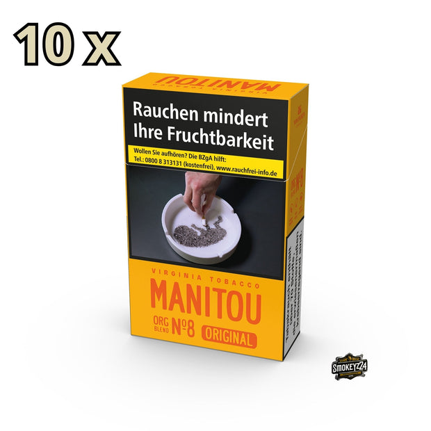 Manitou Gold No. 8 Zigaretten Stange – 10 Packungen à 20 Stück – Bio-Virginia-Tabak ohne Zusatzstoffe