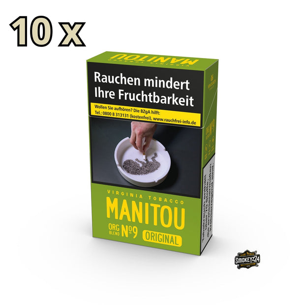 Manitou Green No. 9 Zigaretten Stange – 10 Packungen à 20 Stück – kräftige Bio-Zigaretten ohne Zusatzstoffe