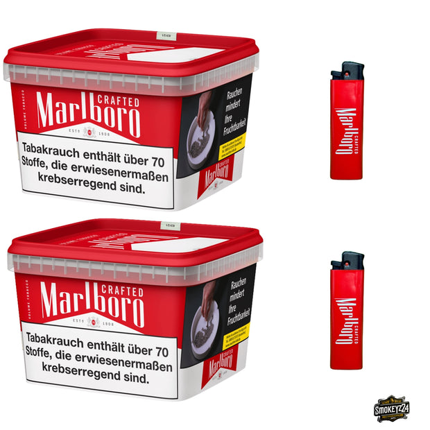 Marlboro Crafted Volumentabak Bundle mit 2 Mega Boxen und 2 roten Feuerzeugen