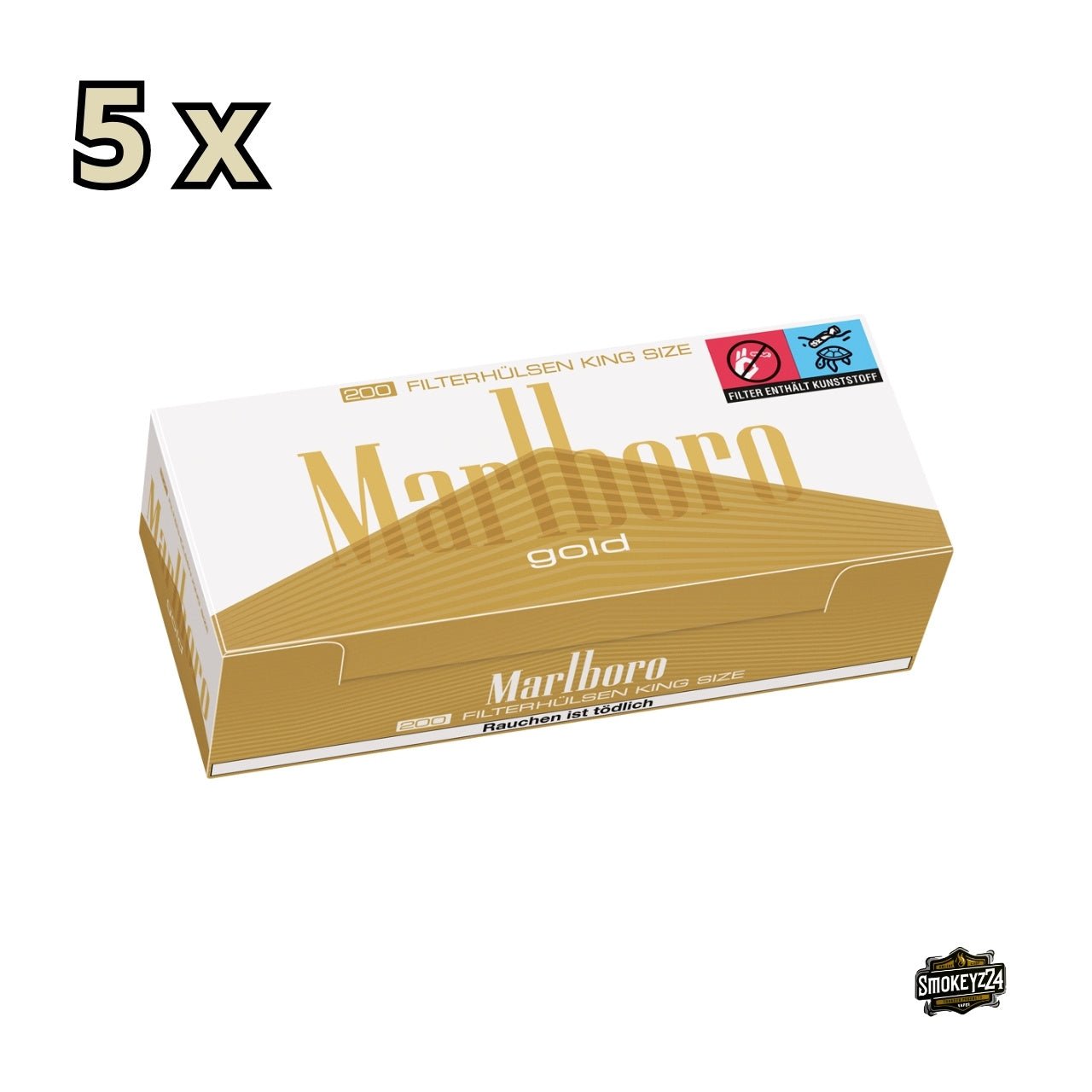 Marlboro Gold Filterhülsen – King Size Box leicht seitlich fotografiert