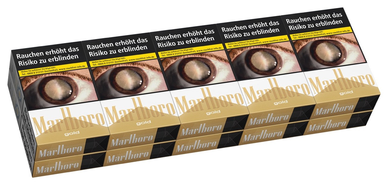 Marlboro Gold Zigaretten Stange – 10x20 Stück in goldener Verpackung, frontal abgebildet