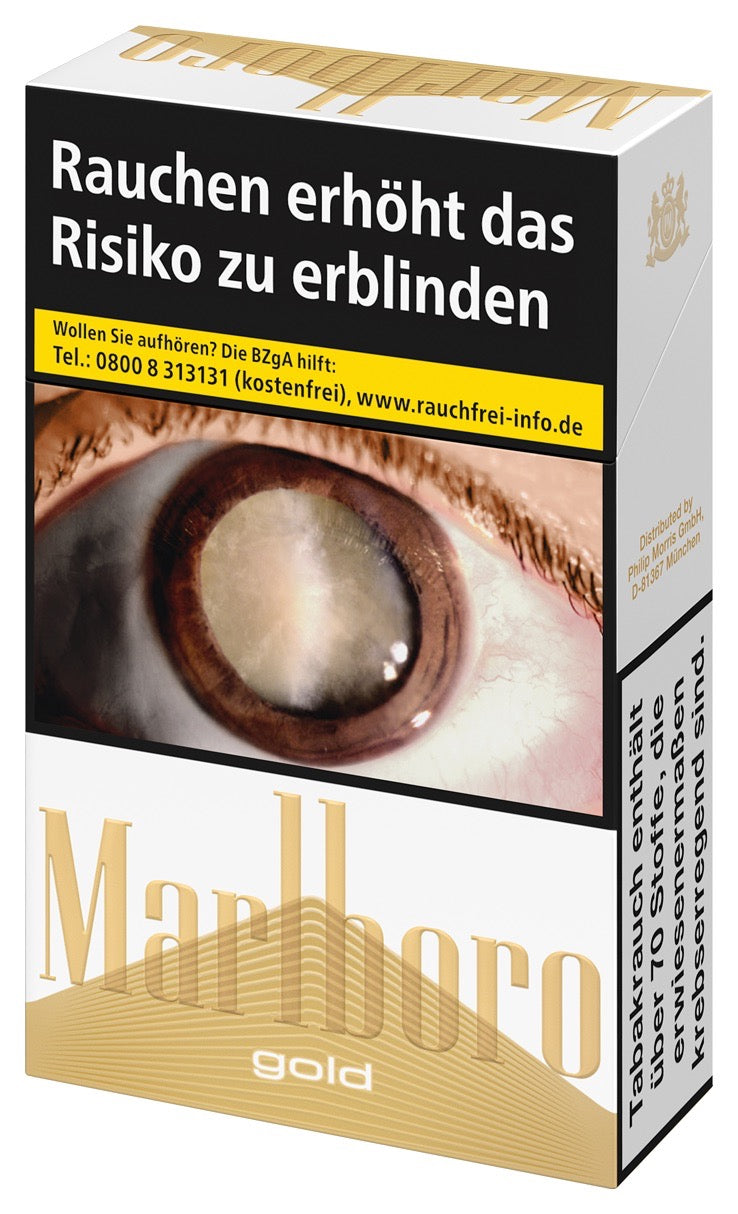 Marlboro Gold Zigaretten seitlich dargestellt – elegante Filterzigaretten im klassischen Format