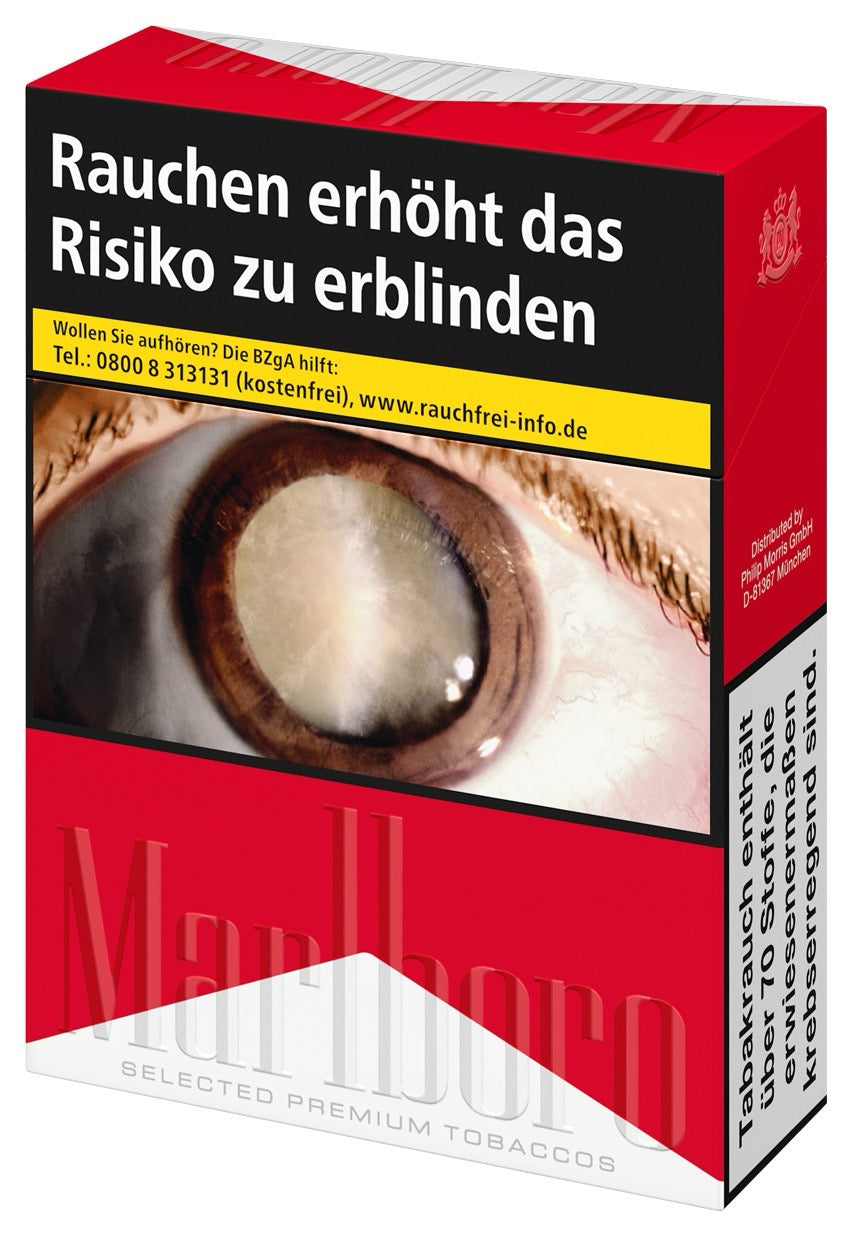 Marlboro Red Zigaretten – XL-Schachtel leicht seitlich dargestellt mit kräftigem Rot-Branding