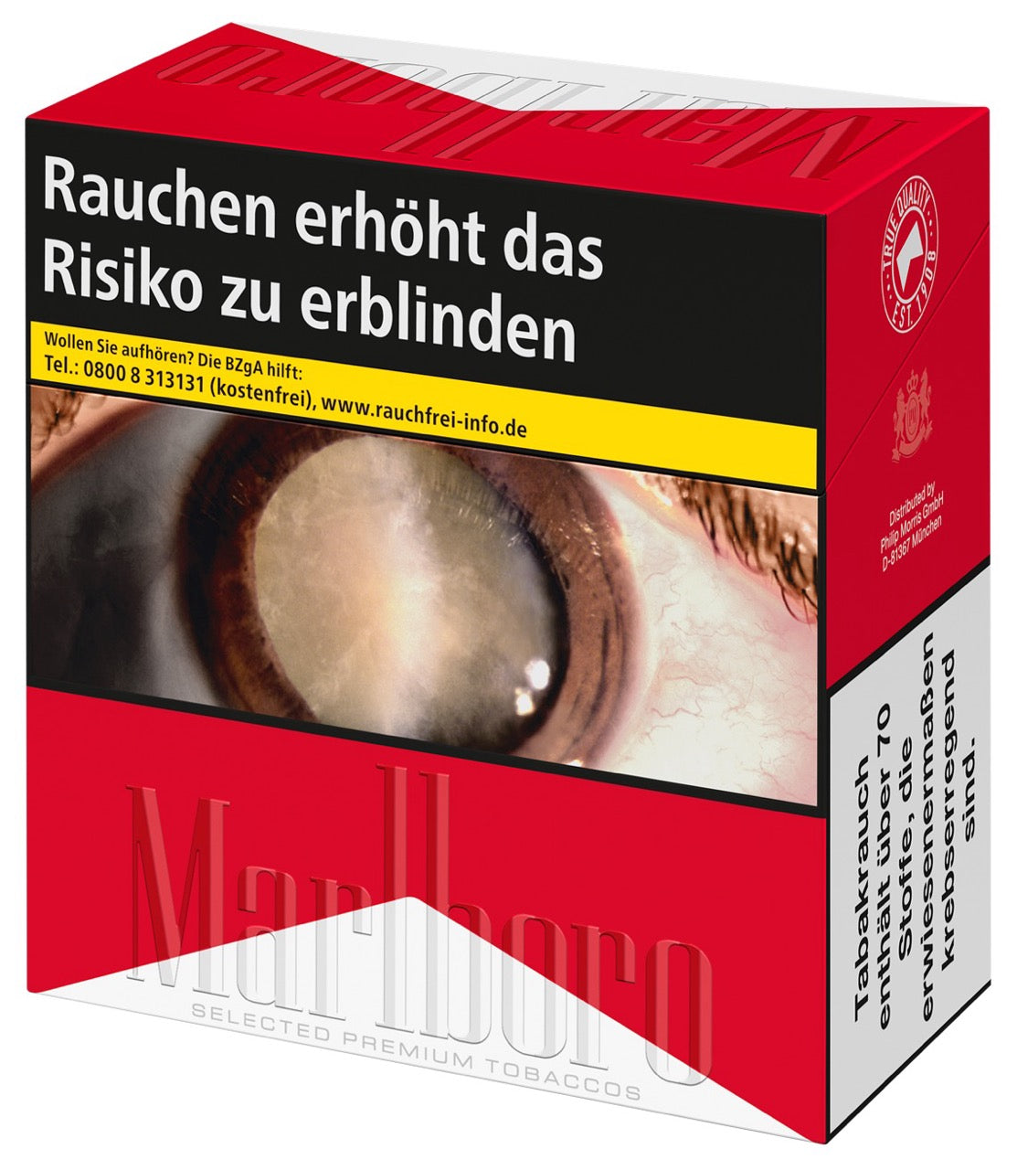 Marlboro Red Zigaretten – einzelne 7XL-Packung seitlich fotografiert mit typischem Marlboro Logo
