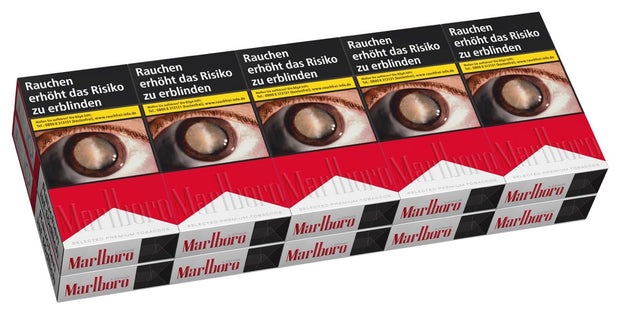 Marlboro Red Long Zigaretten – Stange mit 10x20 Stück im 100er-Format, rot-weißes Design frontal fotografiert